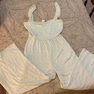 Caution to the Wind green & white bell bottom jumper romper size Large